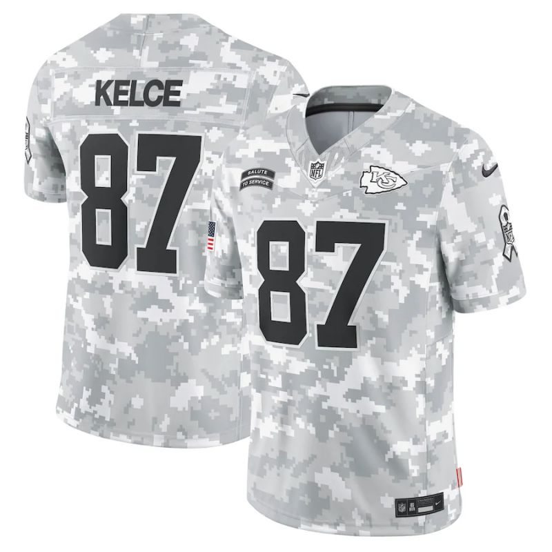 Men Kansas City Chiefs #87 Kelce Nike Arctic Camo 2024 Salute to Service Limited NFL Jersey